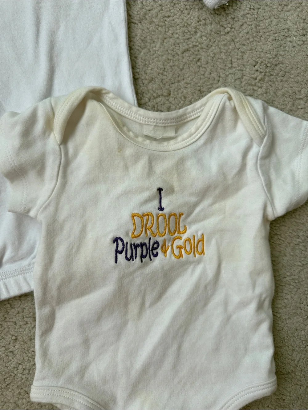 White Baby One-Piece Set with Purple & Gold LSU embroidery